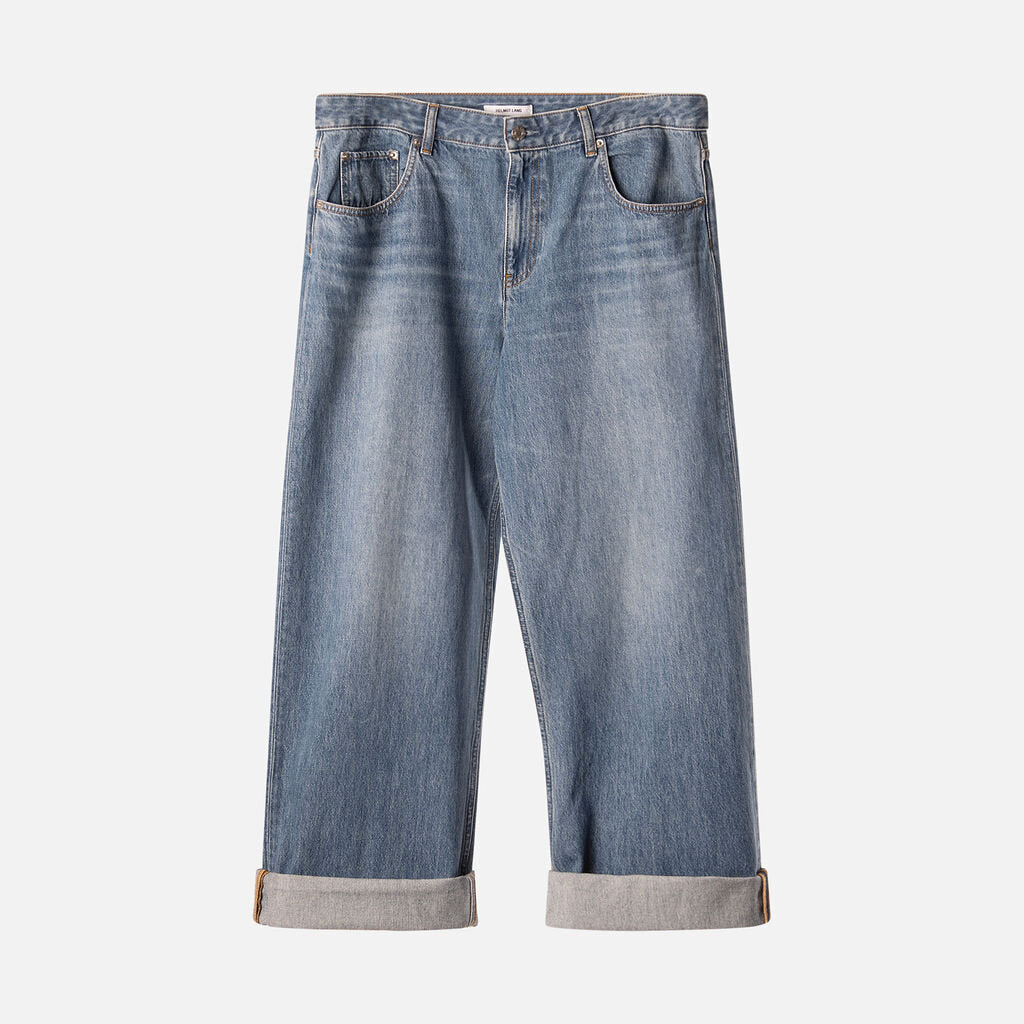 Helmut Lang Medium Wash Denim Zip Wide Leg Jean