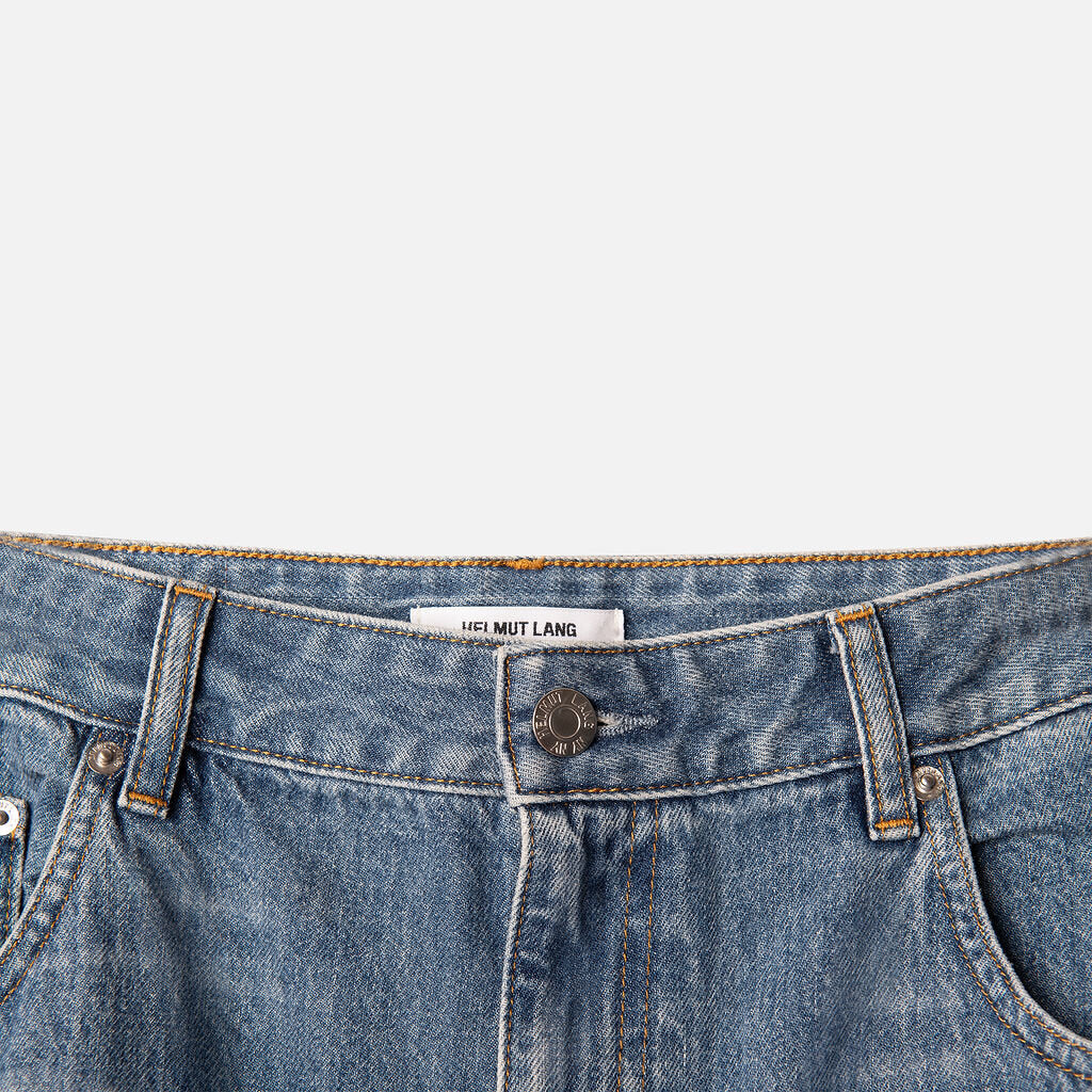 Helmut Lang Medium Wash Denim Zip Wide Leg Jean