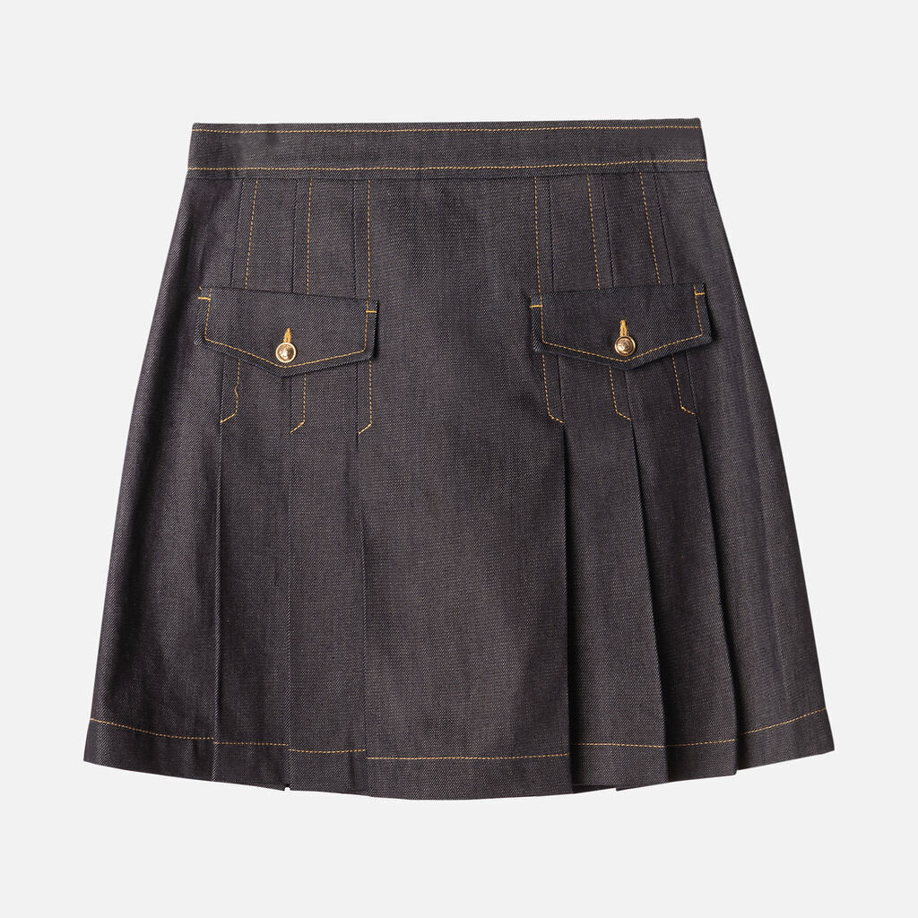 Sandro Dark Wash Denim Two Pocket Pleated Skirt