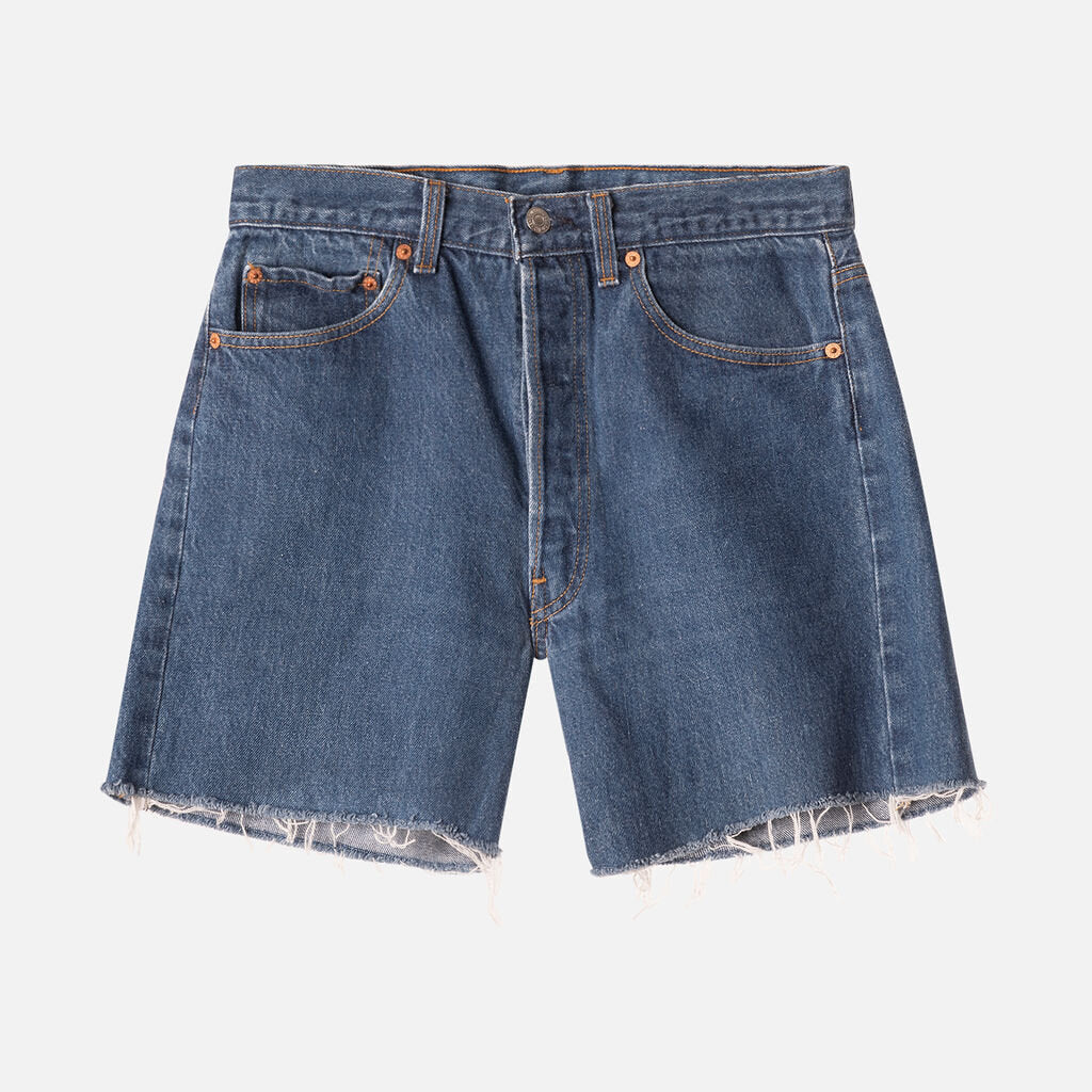 ReDone Levi's Medium Wash Raw Hem Button Up Shorts