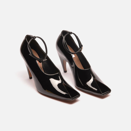 Alaia Black Patent Ankle Strap Pumps