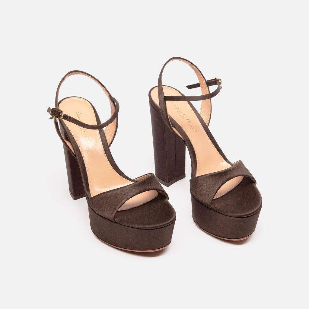 Gianvito Rossi Brown Satin Platform Sandals