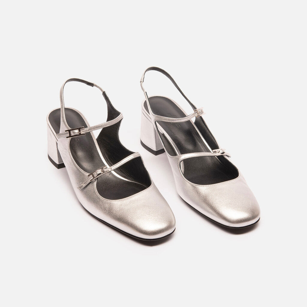 Hermes Silver Metallicc Mary Jane