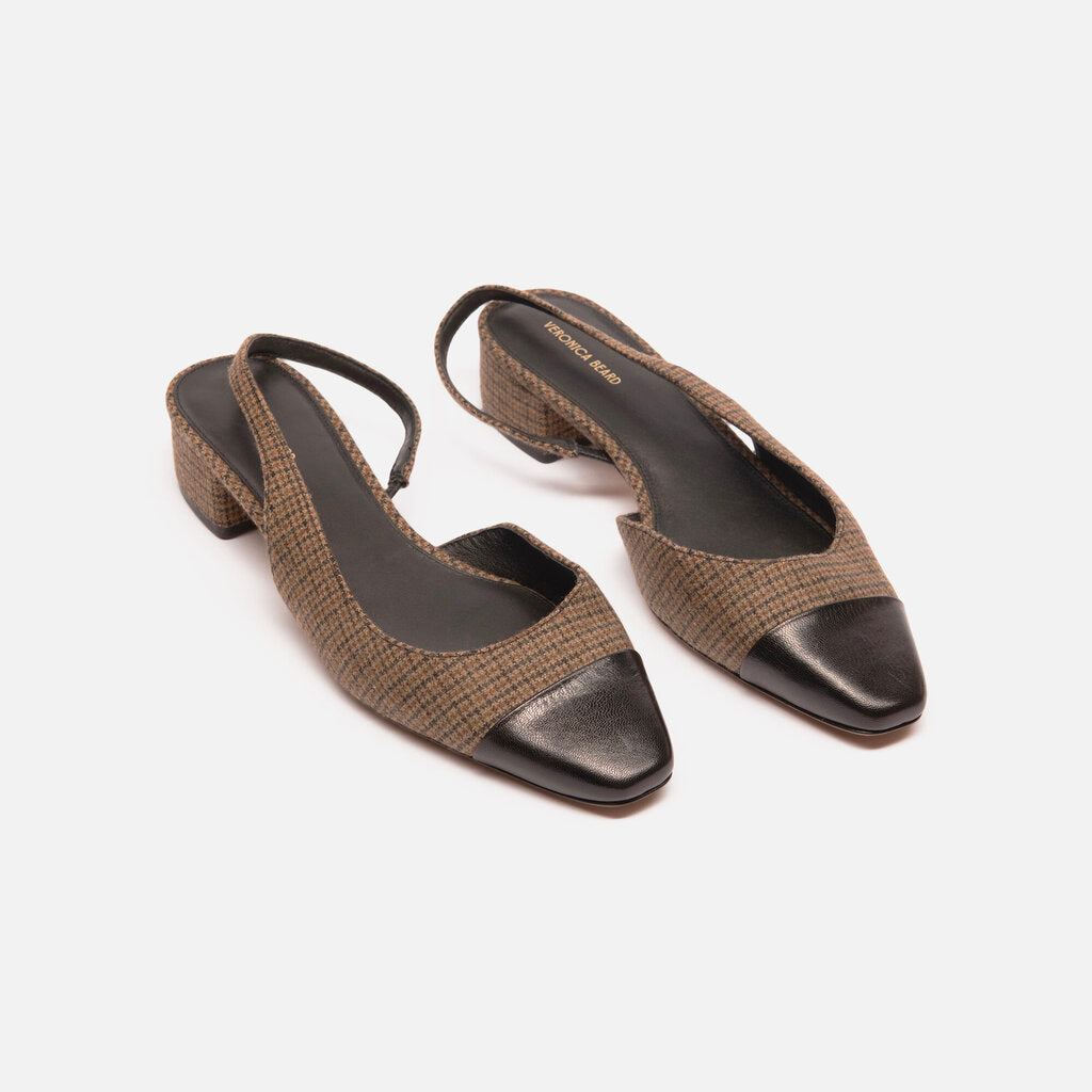 Veronica Beard Brown Tweed Leather Cap Toe Slingback
