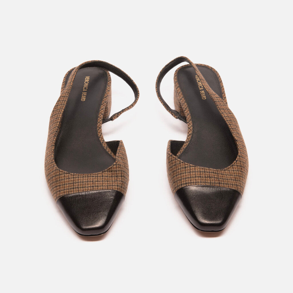 Veronica Beard Brown Tweed Leather Cap Toe Slingback