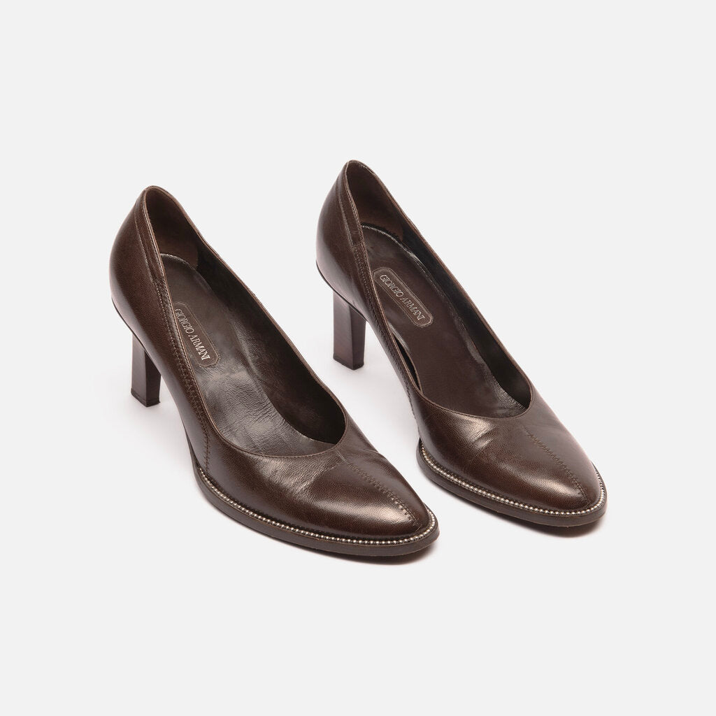 Giorgio Armani Brown Leather Studed Heels