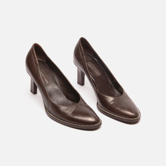Giorgio Armani Brown Leather Studed Heels