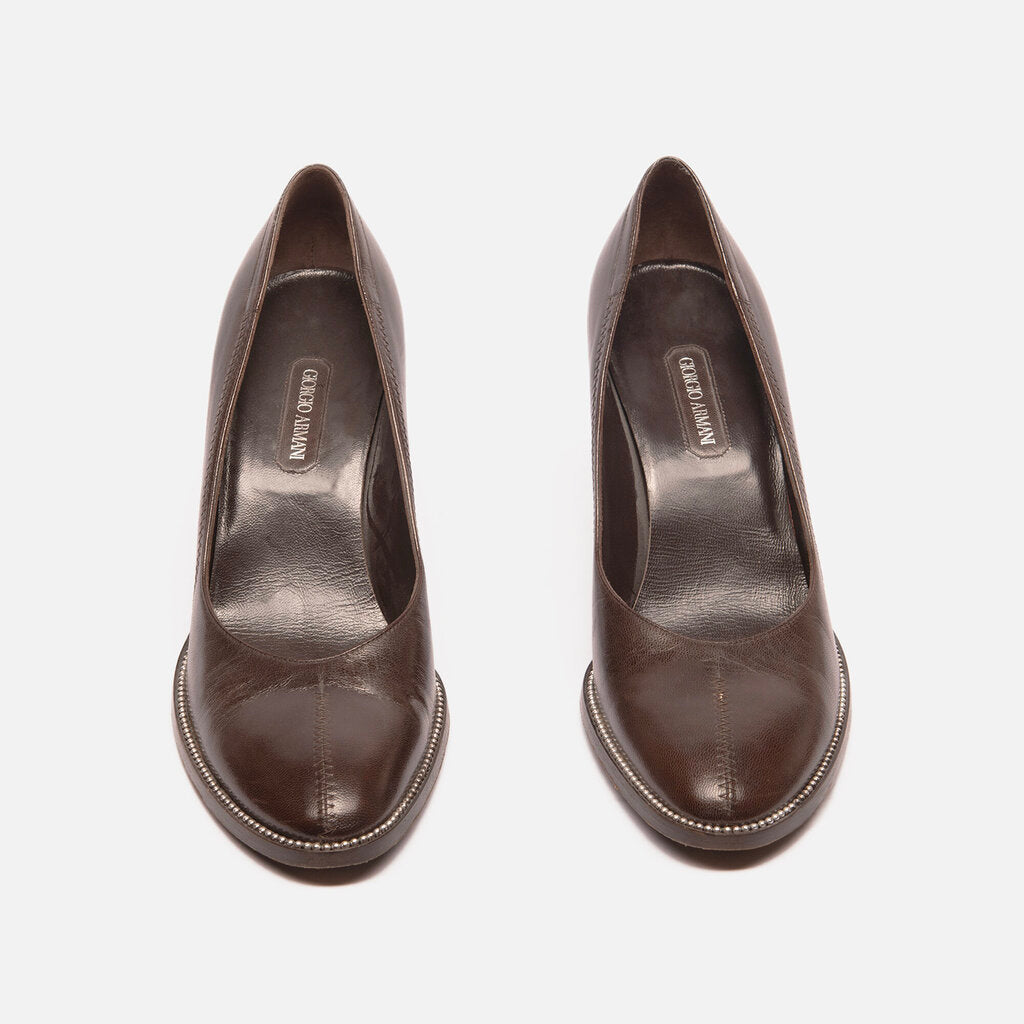 Giorgio Armani Brown Leather Studed Heels