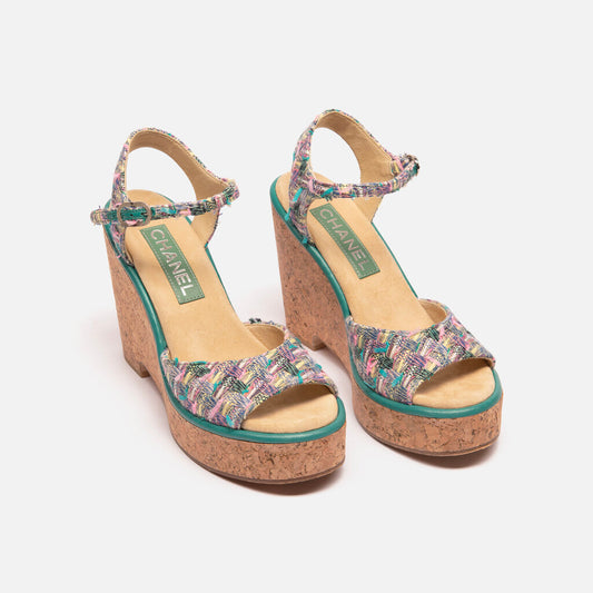 Chanel Tweed & Cork Wedges