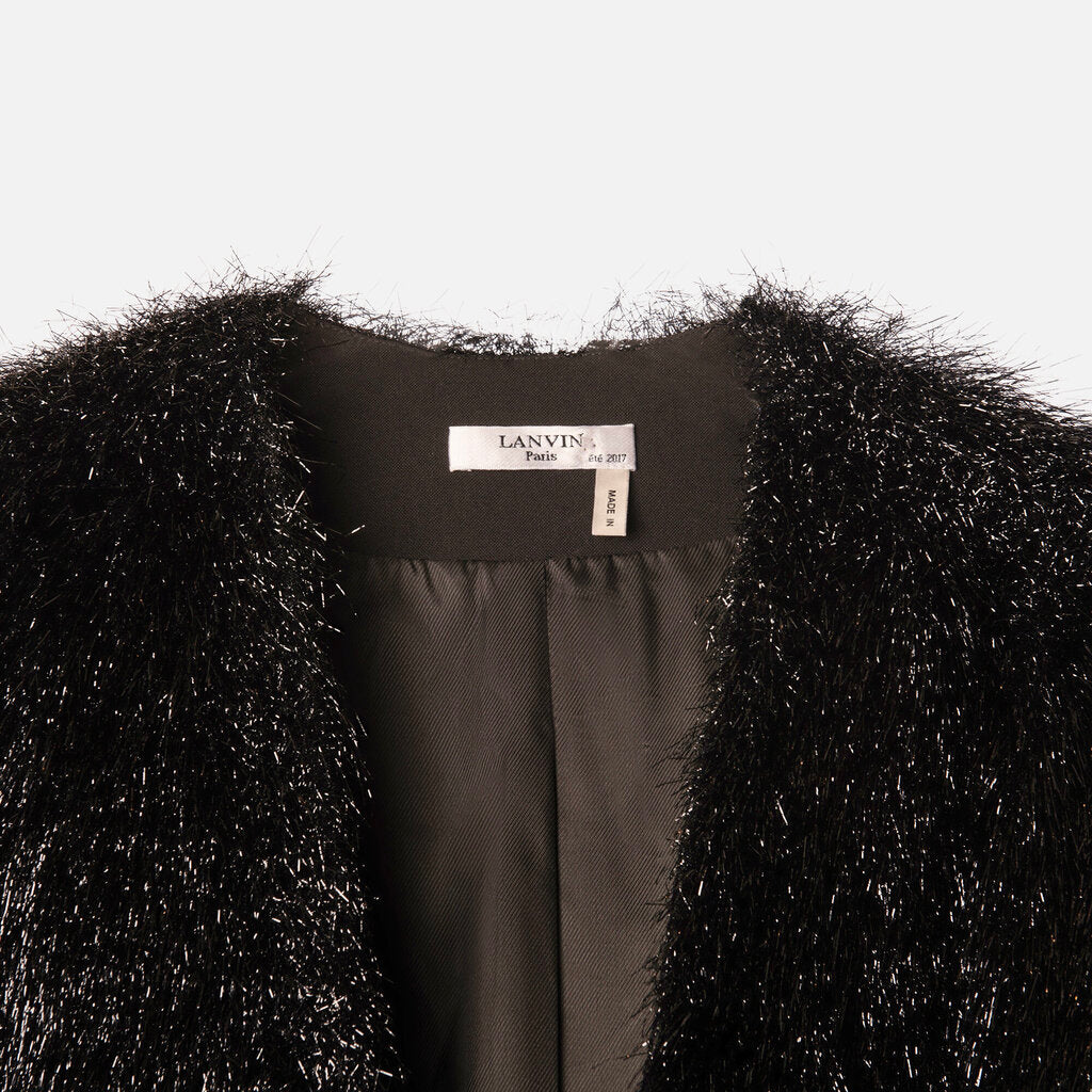 Lanvin Black Poly Tinsel Trench Coat