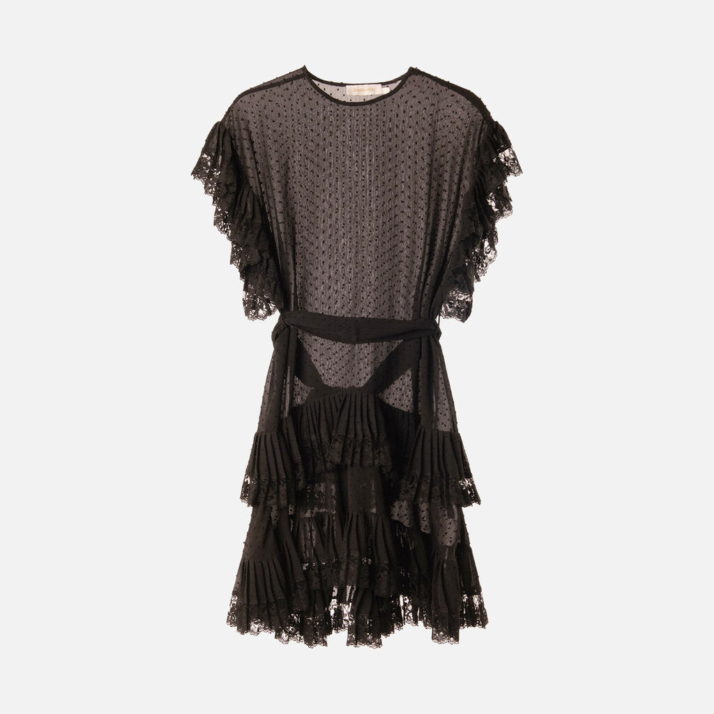 Zimmermann Black Poly Dotted Lace-Trim Dress