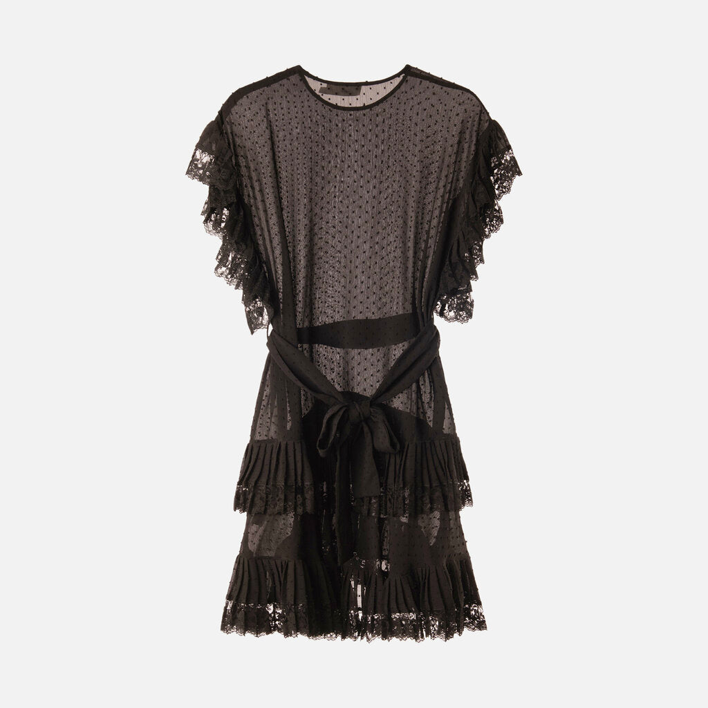 Zimmermann Black Poly Dotted Lace-Trim Dress