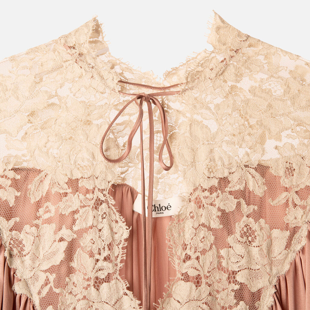 Chloe Pink Satin Lace Trim Mini Dress