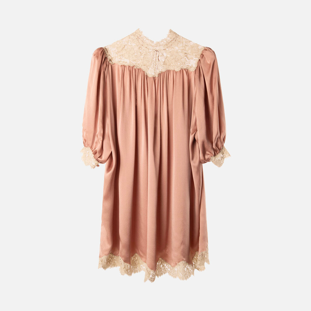 Chloe Pink Satin Lace Trim Mini Dress