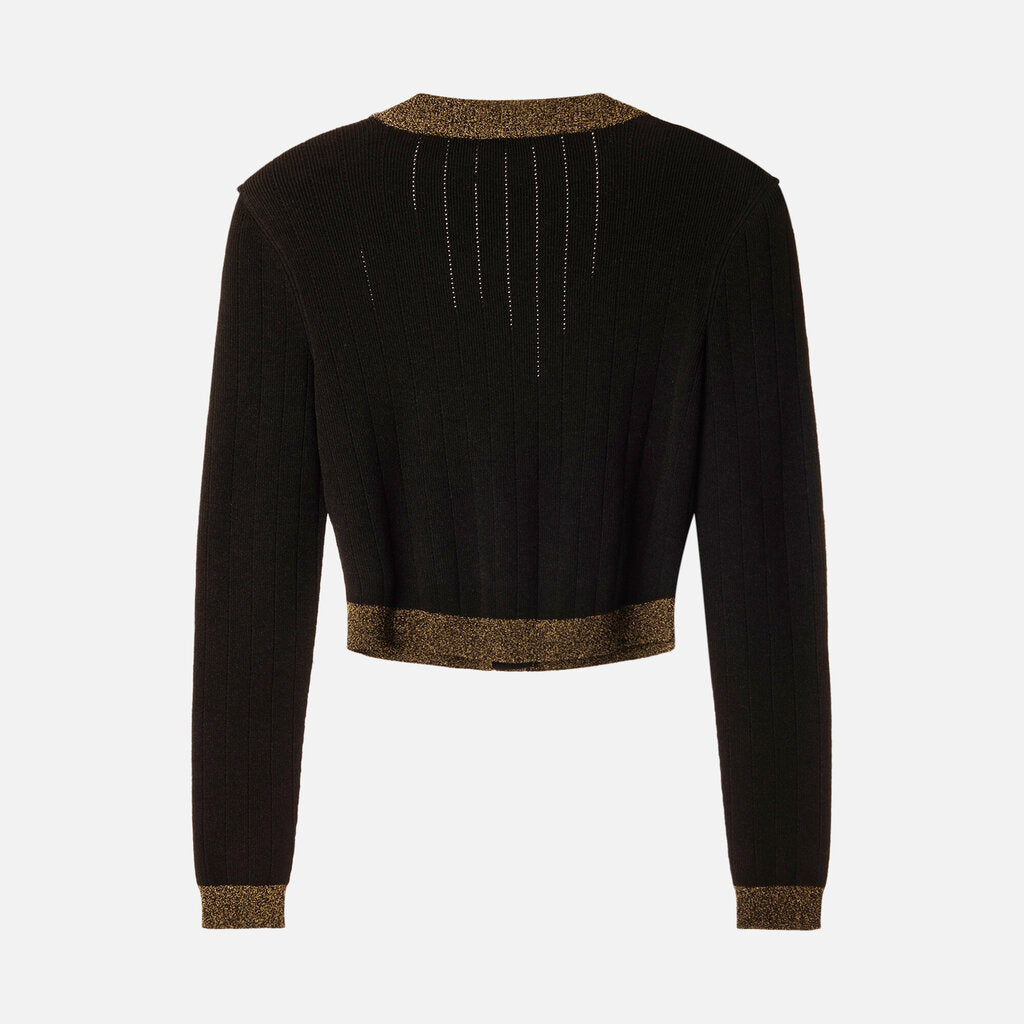 Balmain Black Gold Trim Viscose Blend Cardigan