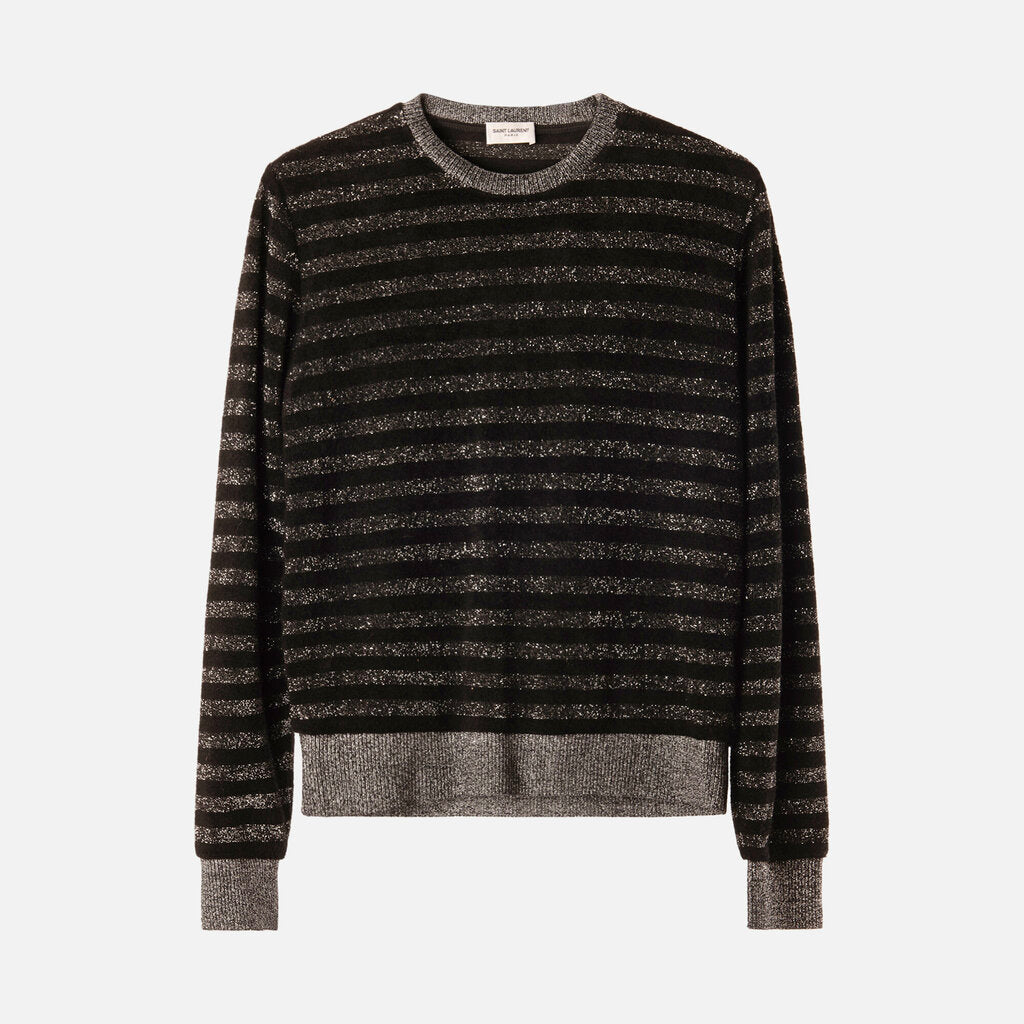 Saint Laurent Black/Metallic Viscose Blend Sweater