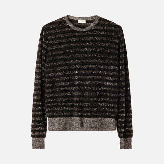 Saint Laurent Black/Metallic Viscose Blend Sweater