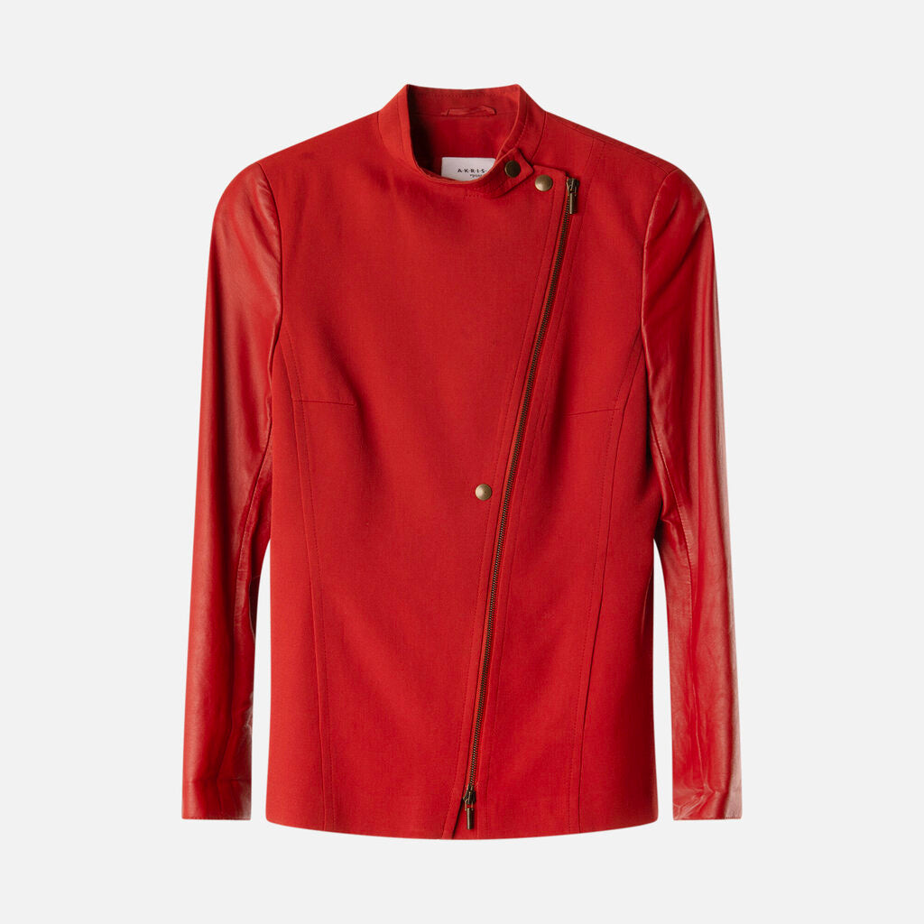 Akris Punto Orange Wool Blazer With Leather Sleeves