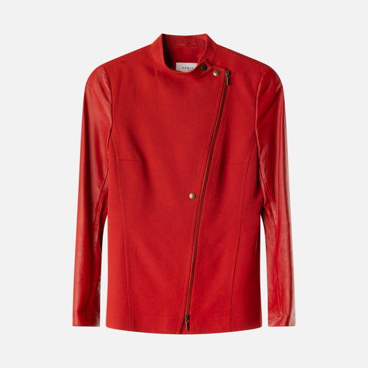 Akris Punto Orange Wool Blazer With Leather Sleeves