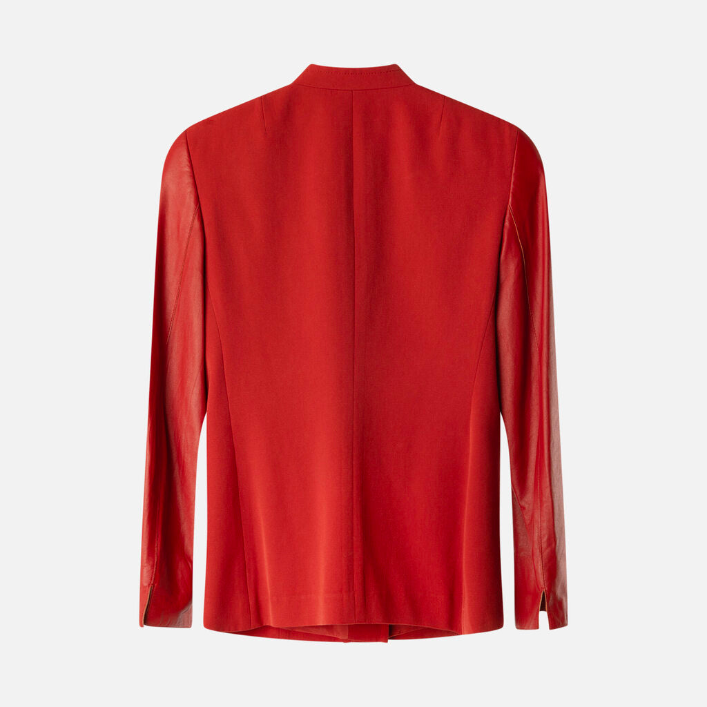 Akris Punto Orange Wool Blazer With Leather Sleeves