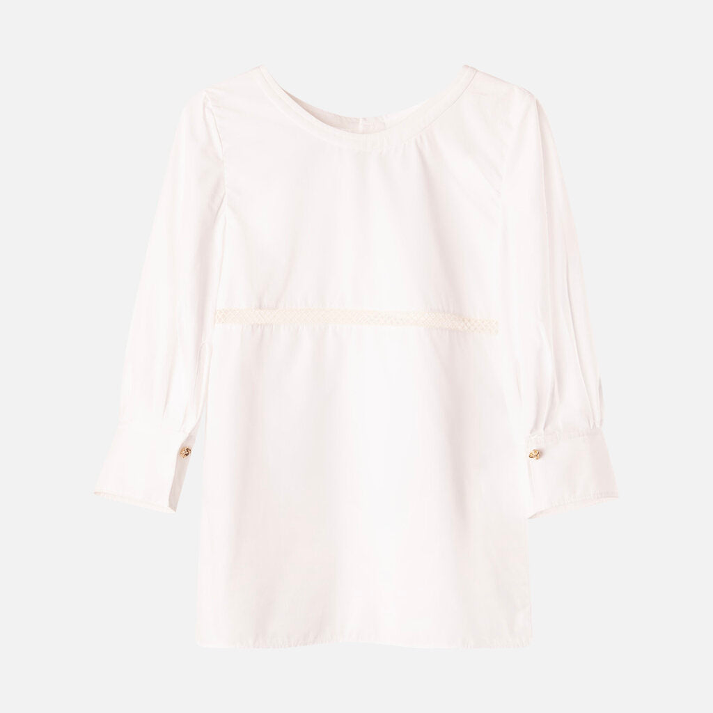 Chloe White Cotton Puff Sleeve Gold Cufflink