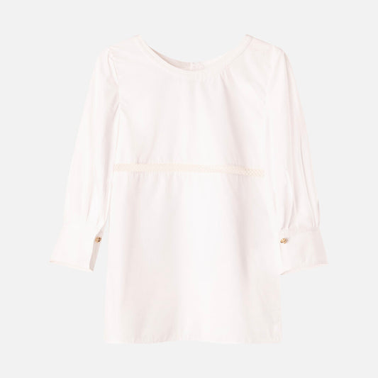 Chloe White Cotton Puff Sleeve Gold Cufflink