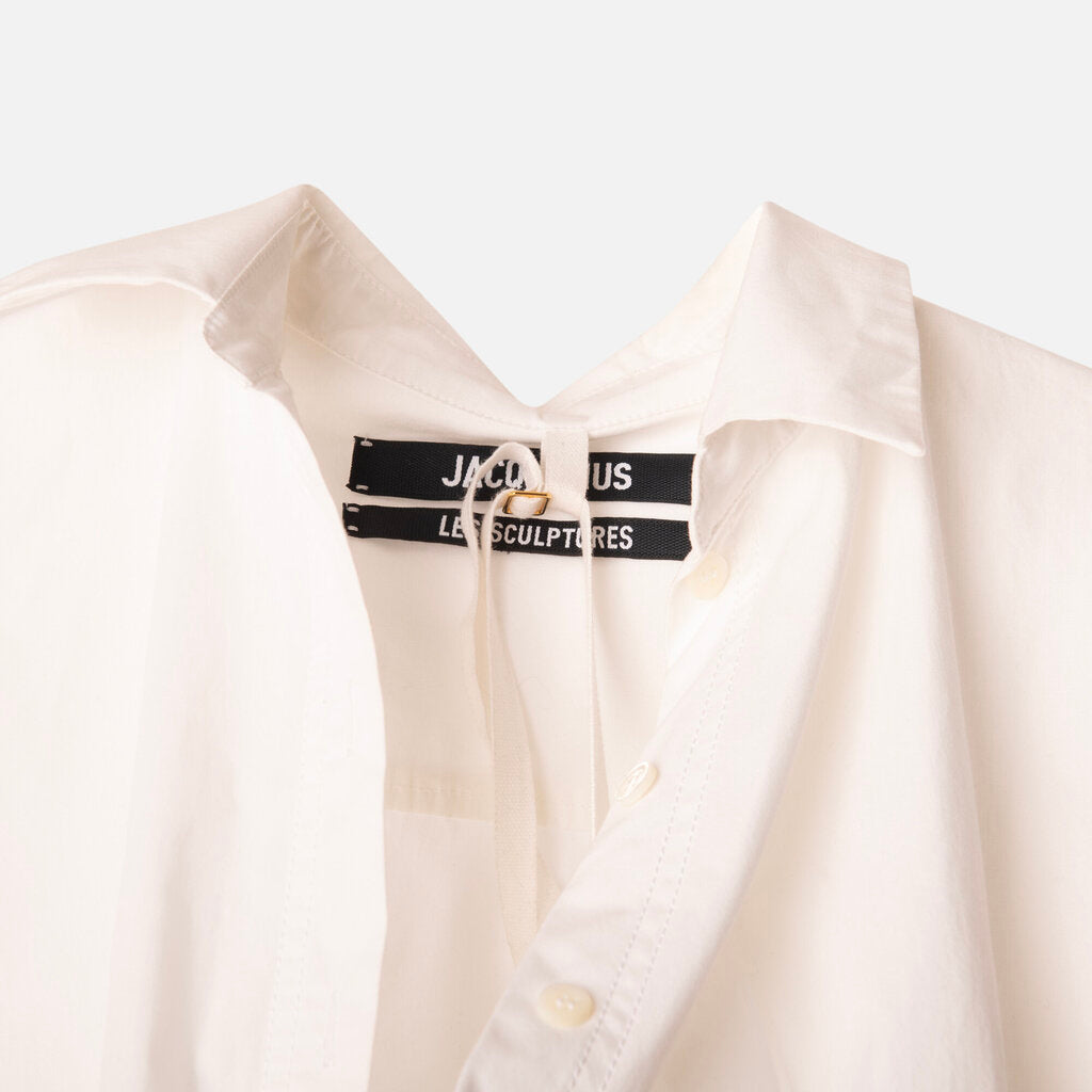 Jacquemus White Cotton Cropped Cross-Front Shirt