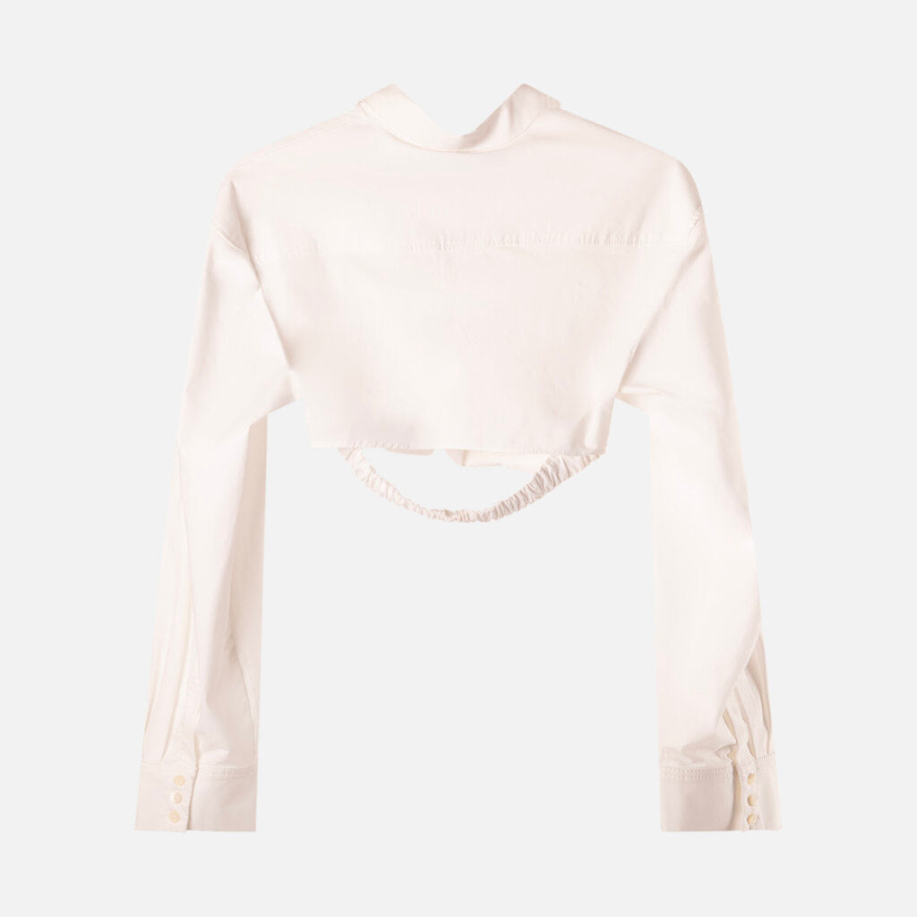Jacquemus White Cotton Cropped Cross-Front Shirt