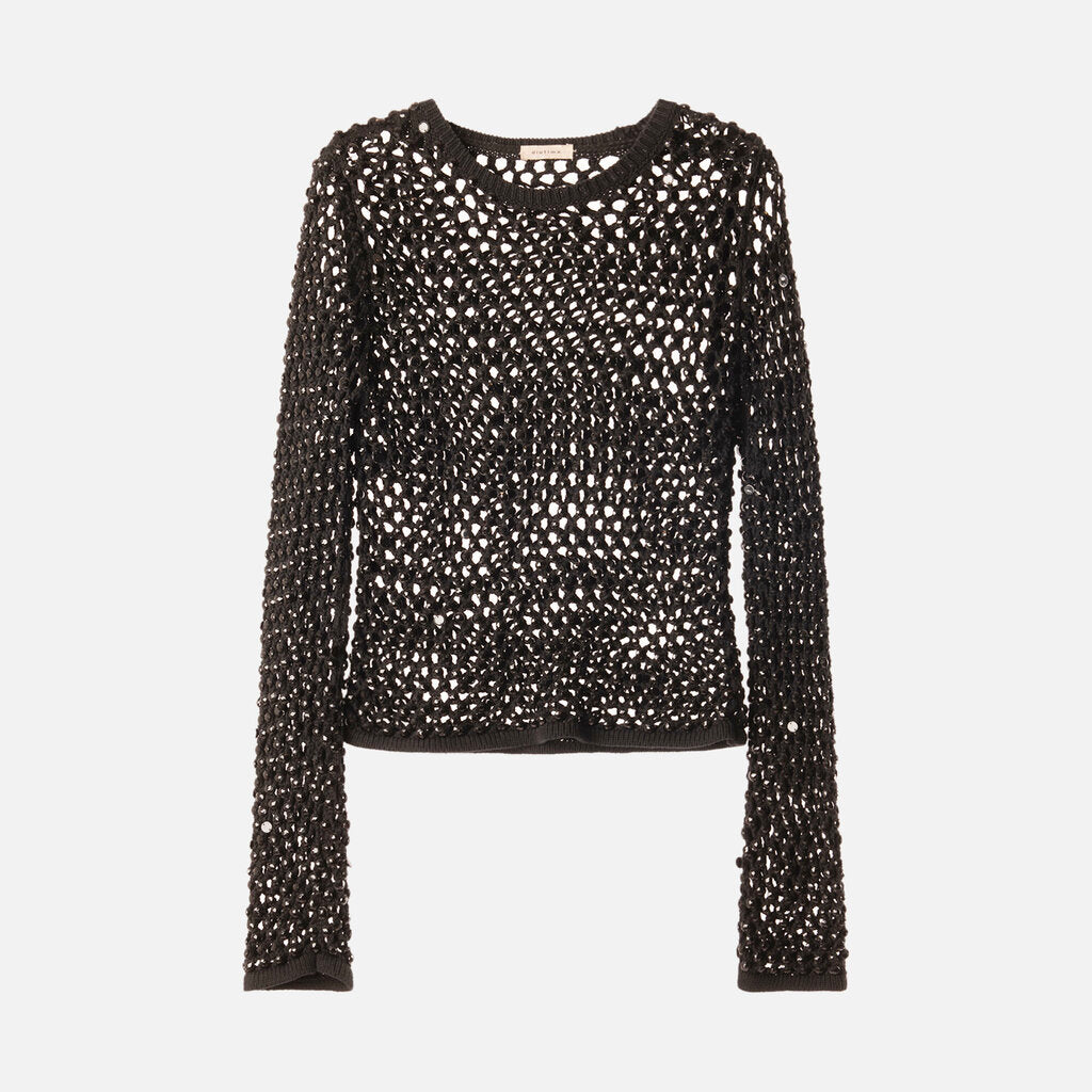 Diotima Black Beaded Fishnet Top