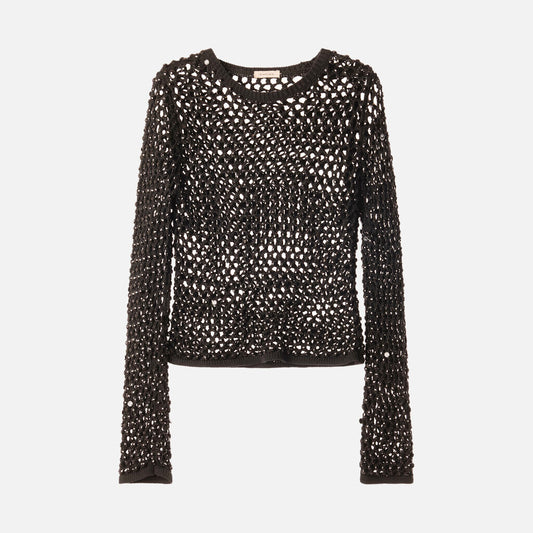 Diotima Black Beaded Fishnet Top