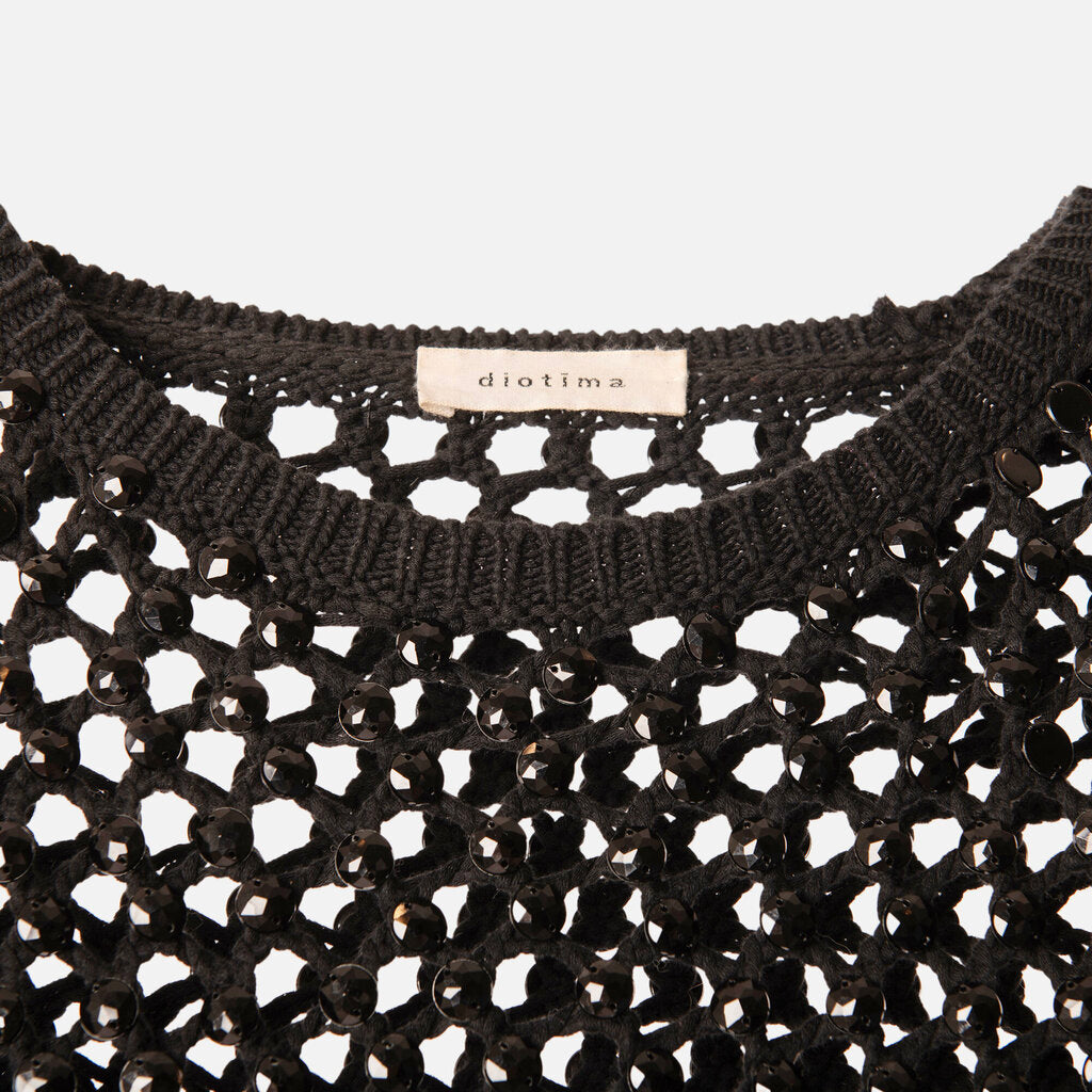 Diotima Black Beaded Fishnet Top