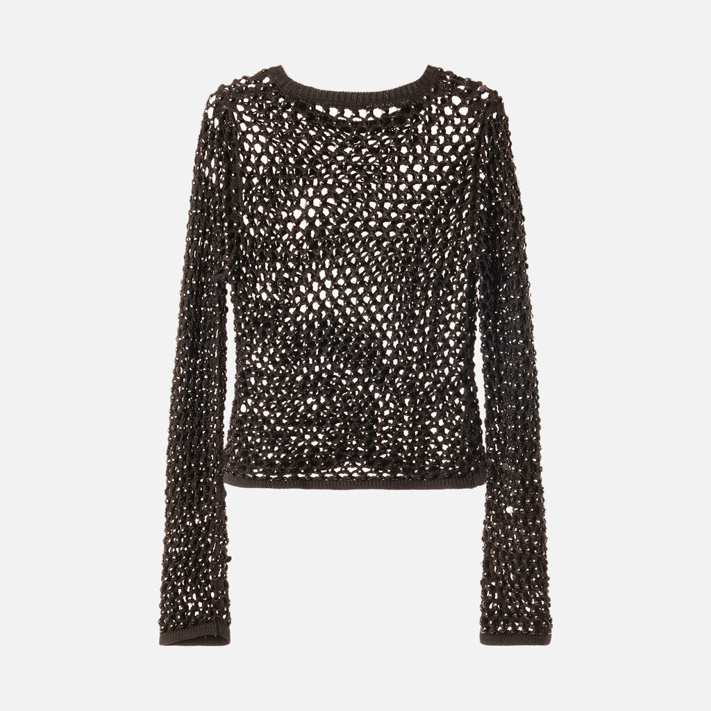 Diotima Black Beaded Fishnet Top