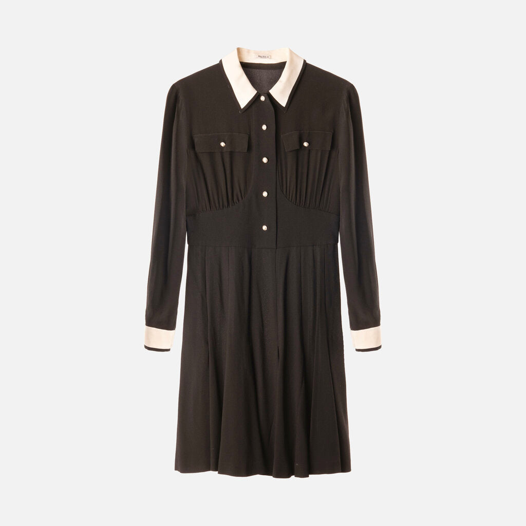 Miu Miu Black Viscose Pleated Dress