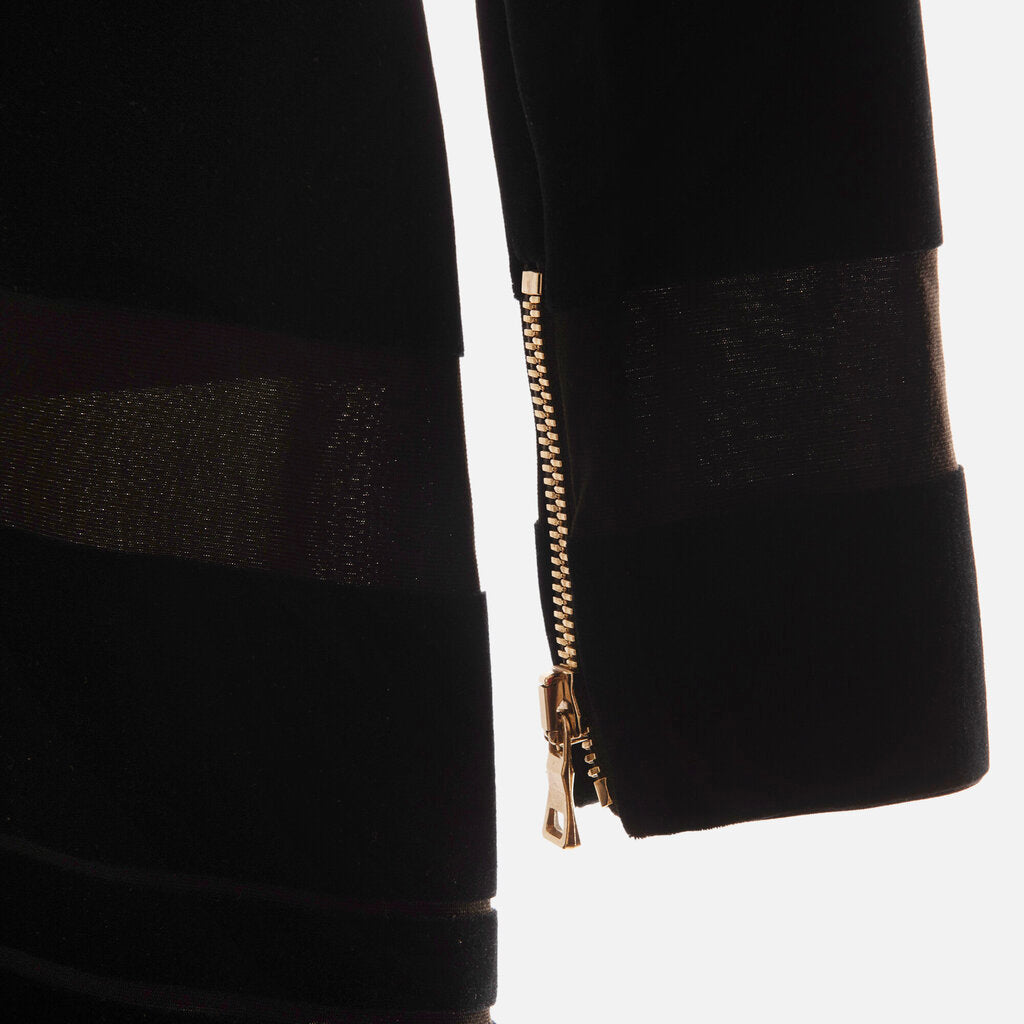 Balmain Black Cotton/Poly Stripe LS Mini Dress