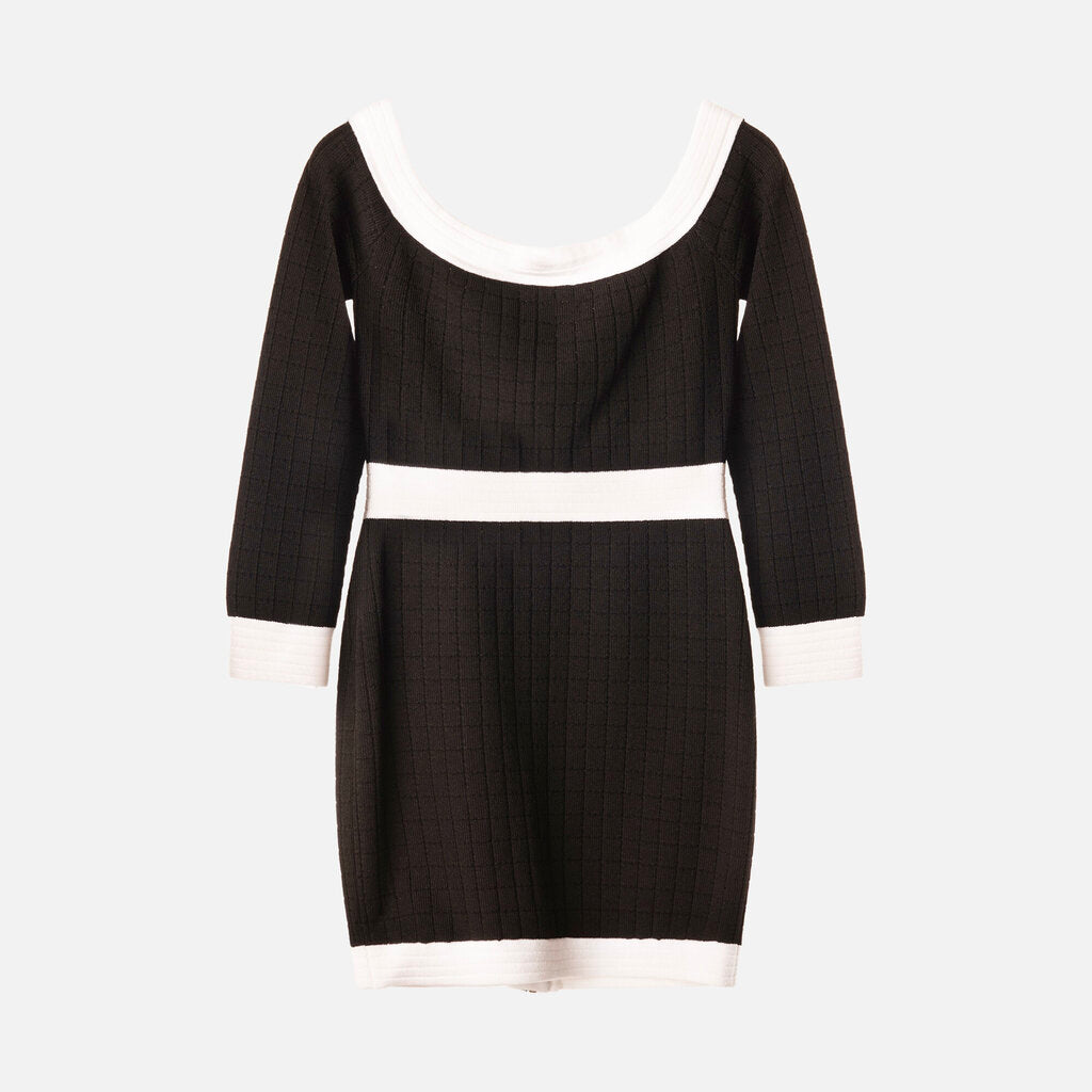 Balmain Black & White Long Sleeve Zip Front Mini Dress