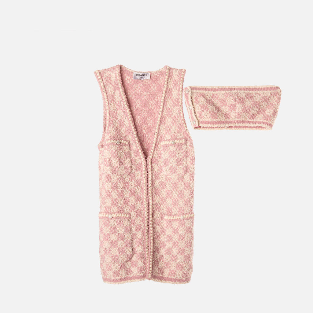 Chanel Pink/White Checkered Tweed Vest