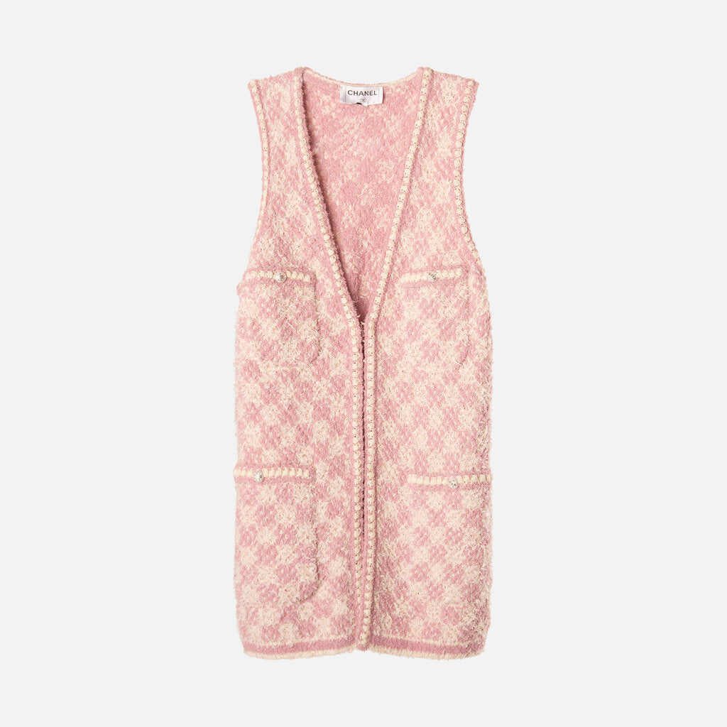 Chanel Pink/White Checkered Tweed Vest