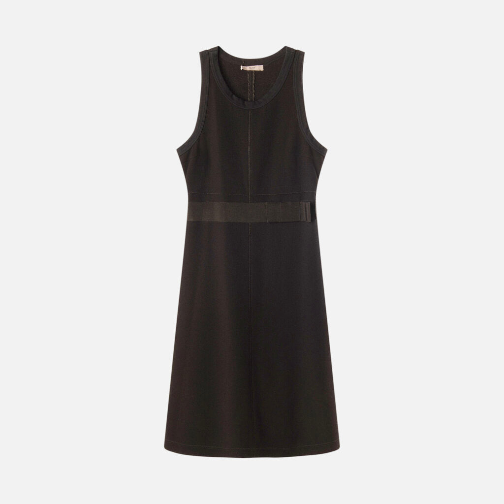 Prada Black Wool Sleeveless Bow Detail Midi Dress