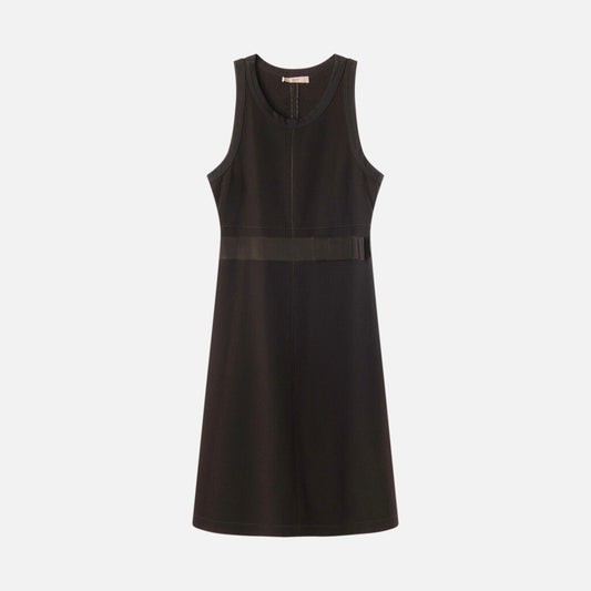 Prada Black Wool Sleeveless Bow Detail Midi Dress