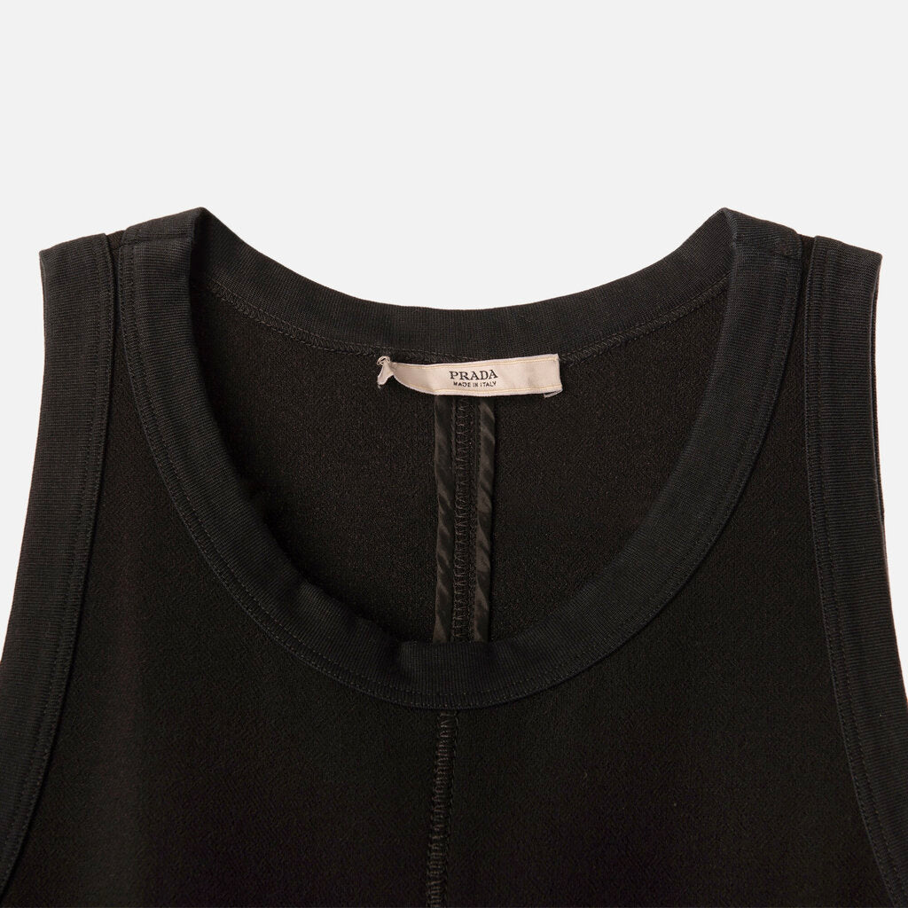Prada Black Wool Sleeveless Bow Detail Midi Dress