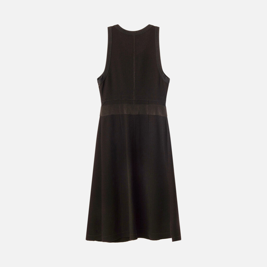Prada Black Wool Sleeveless Bow Detail Midi Dress