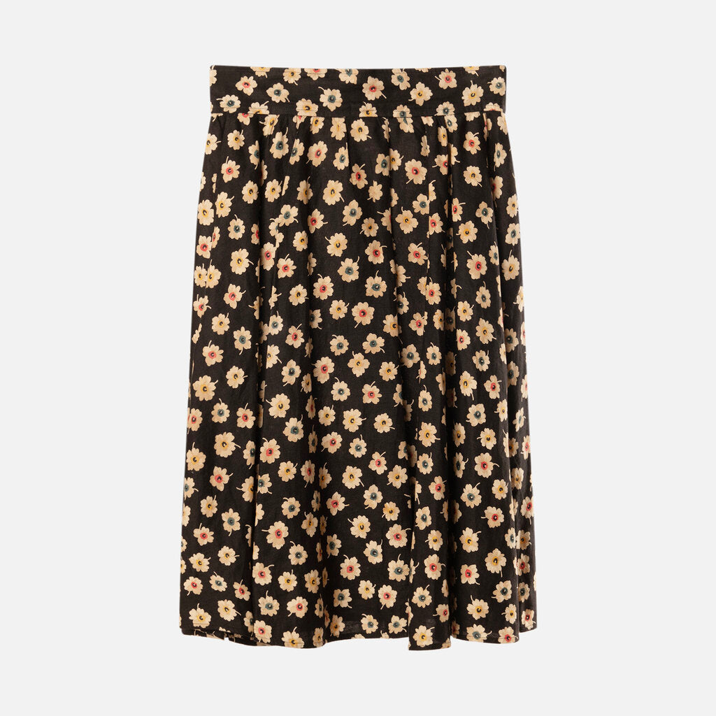 Valentino Black/Multi Floral Midi Skirt