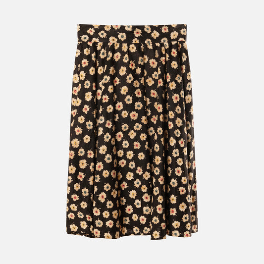 Valentino Black/Multi Floral Midi Skirt