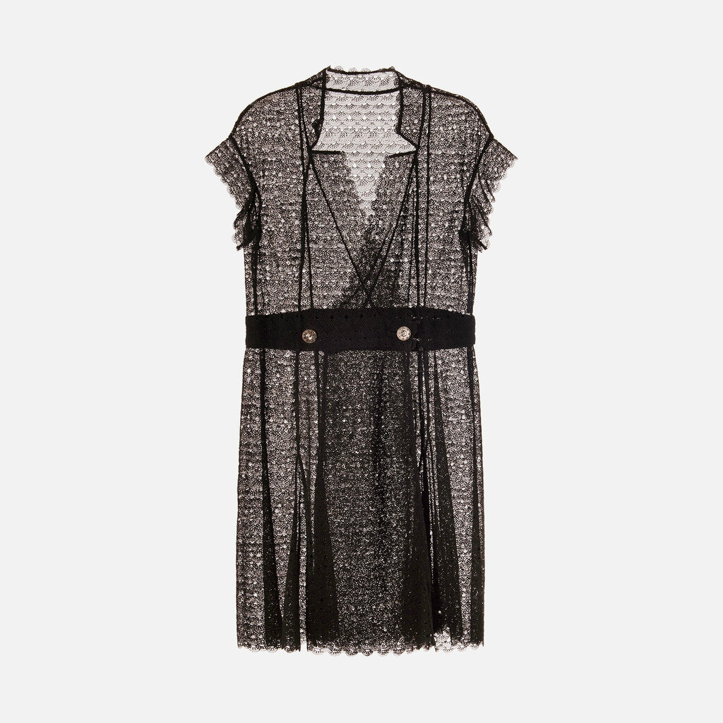 Chanel Black Sheer Knee-Length Crochet Dress