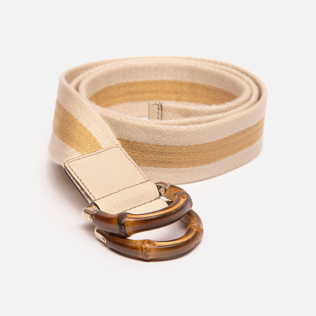 Gucci Yellow & Beige Canvas Bamboo Buckle Belt