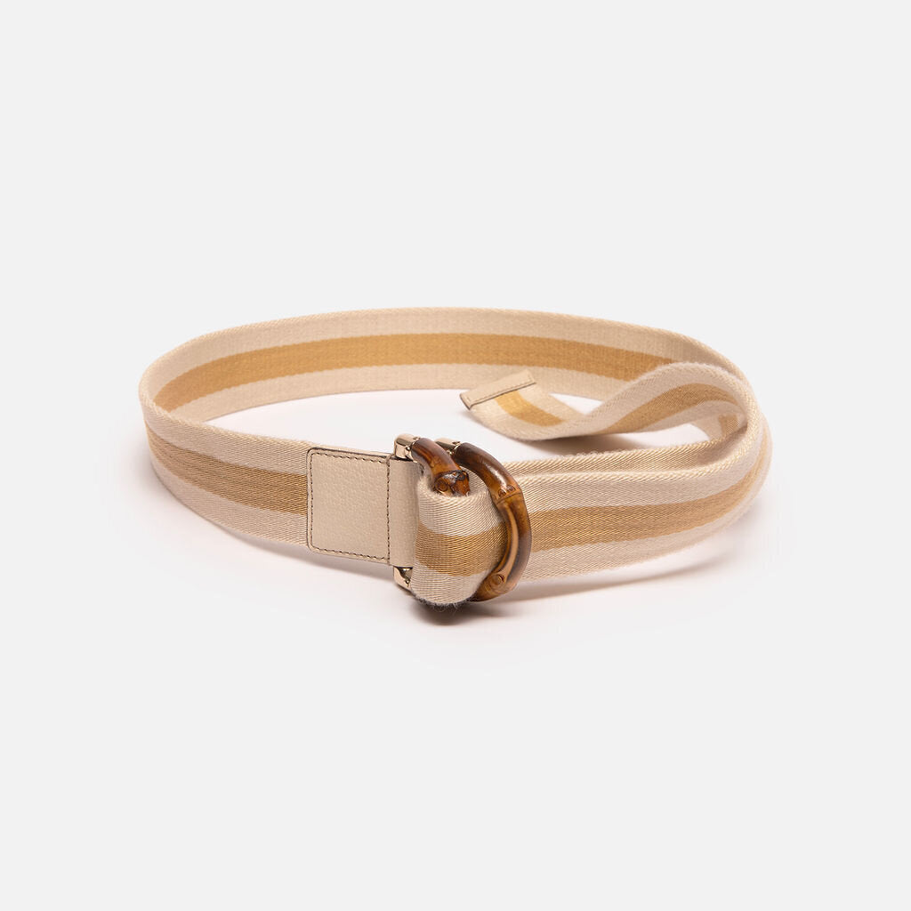 Gucci Yellow & Beige Canvas Bamboo Buckle Belt