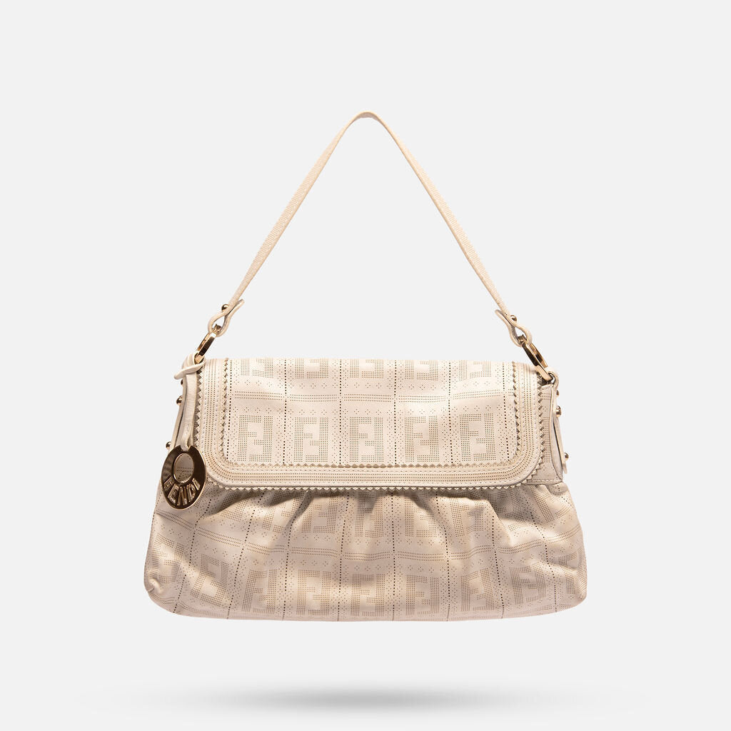 Fendi White Perforated Leather Chef Bag
