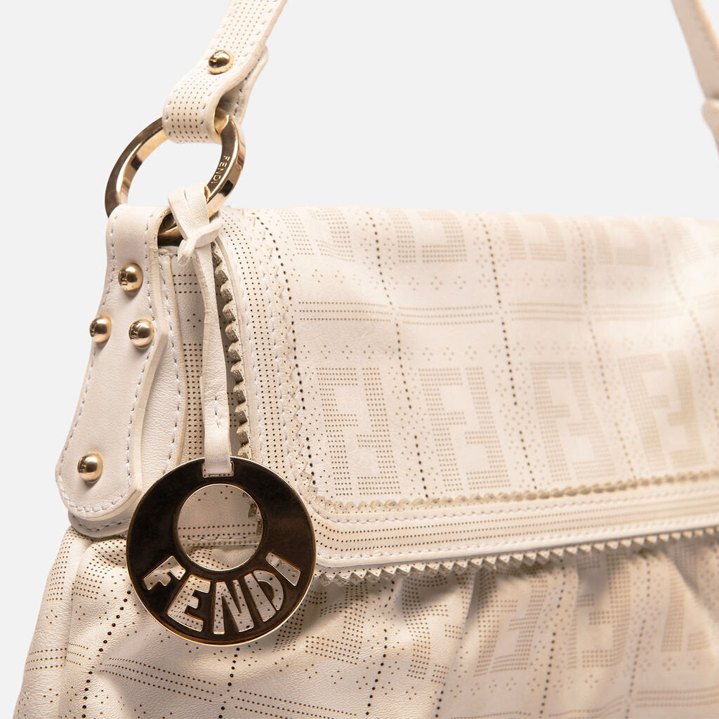 Fendi White Perforated Leather Chef Bag