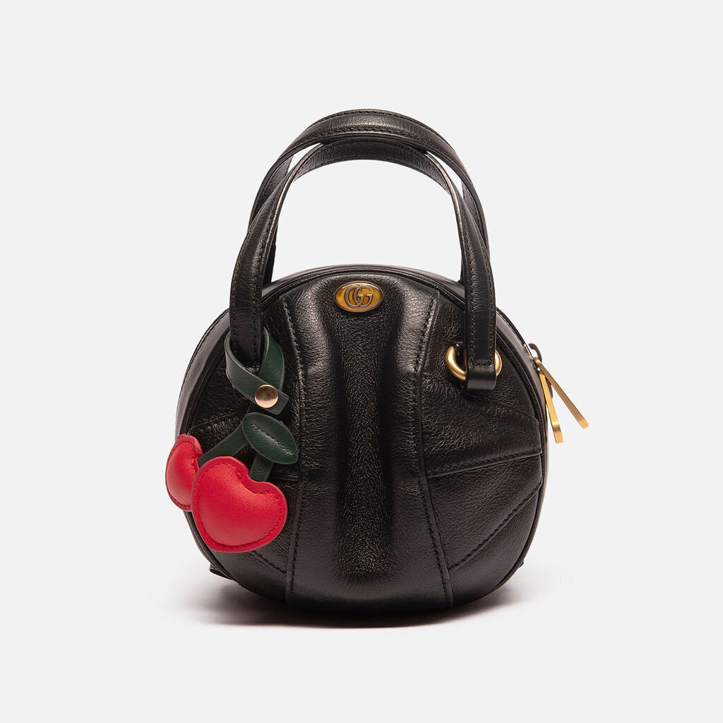 Gucci Mini Black Leather Basketball Bag with Charm