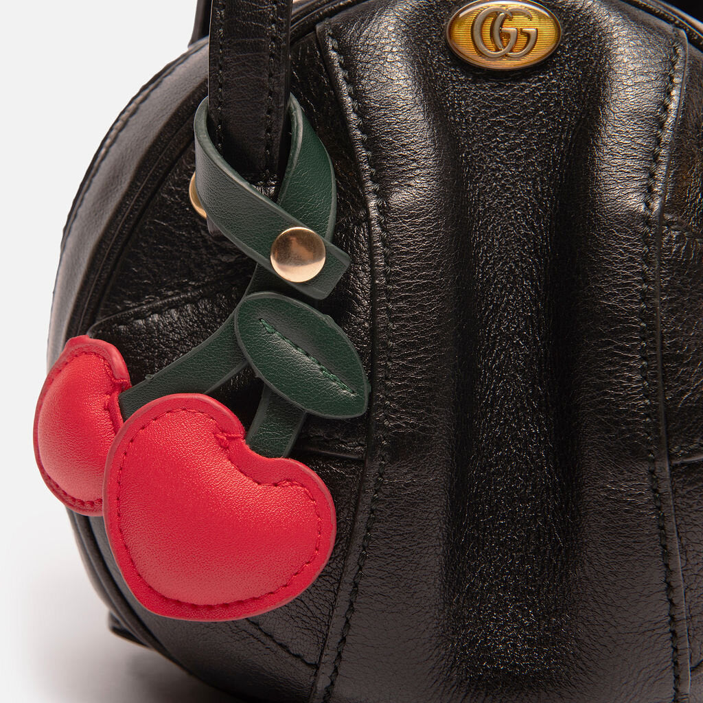 Gucci Mini Black Leather Basketball Bag with Charm